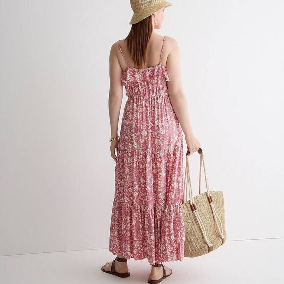 J. Crew Tiered Maxi Dress Tossed Floral Women’s XS Pink Ruffle Romantic Fairy - Picture 4 of 13